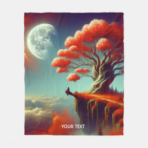 Fantasy Cute Tree Moon Clouds Fleece Blanket