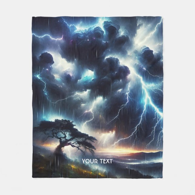 Fantasy Cute Tree Rain Lighting Fleece Blanket (Front)