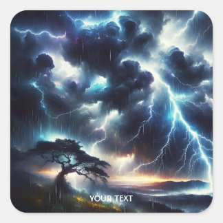 Fantasy Cute Tree Rain Lighting Square Sticker