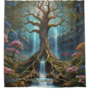Fantasy Cute Tree Waterfall Forest Shower Curtain