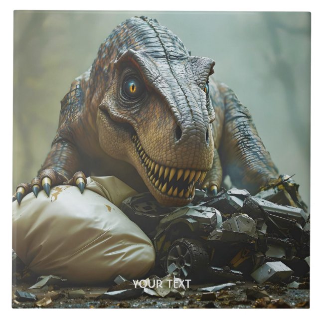 Fantasy Cute Trex Wreck Car Tile (Front)