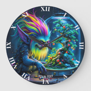 Fantasy Cute Troll Bonsai Tree Large Clock