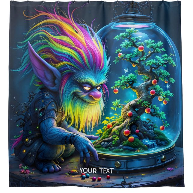 Fantasy Cute Troll Bonsai Tree Shower Curtain (Front)