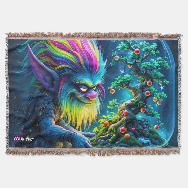 Fantasy Cute Troll Bonsai Tree Throw Blanket (Front)
