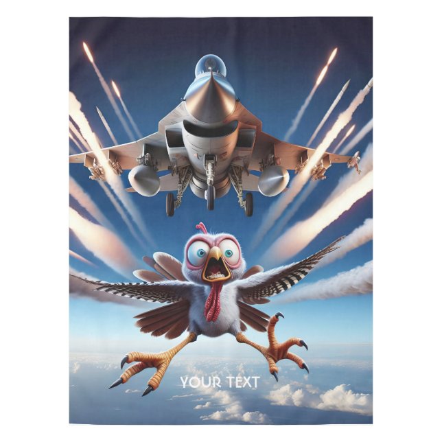 Fantasy Cute Turkey Fighter Plane Tablecloth (Front)