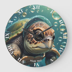 Fantasy Cute Turtle Sea Plants Large Clock