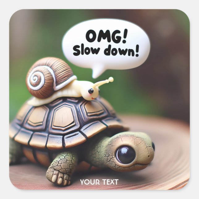 Fantasy Cute Turtle Snail Speed Square Sticker (Front)