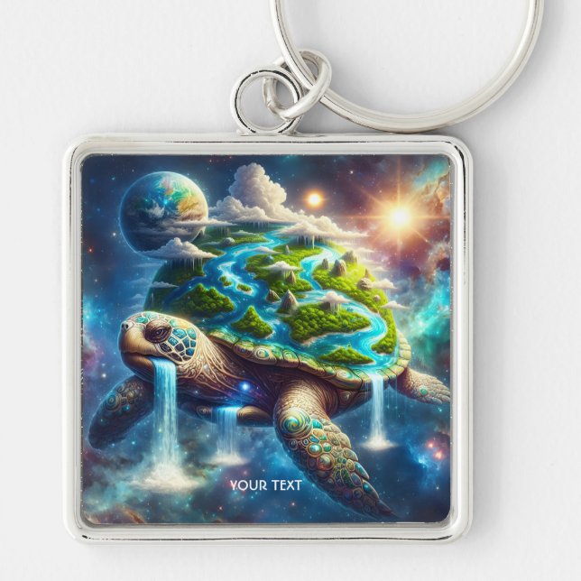 Fantasy Cute Turtle Space Earth Key Ring (Front)