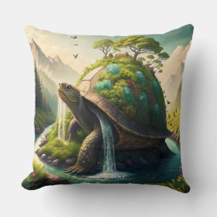 Fantasy Cute  Turtle Waterfall Forest Cushion
