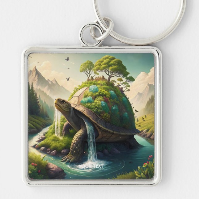 Fantasy Cute  Turtle Waterfall Forest Key Ring (Front)