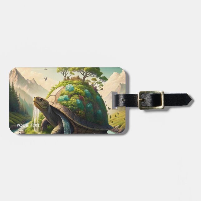Fantasy Cute  Turtle Waterfall Forest Luggage Tag (Front Horizontal)