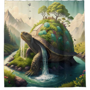 Fantasy Cute  Turtle Waterfall Forest Shower Curtain