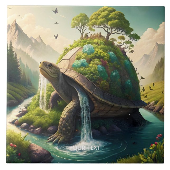 Fantasy Cute  Turtle Waterfall Forest Tile (Front)