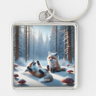 Fantasy Cute Two Baby Foxes Key Ring