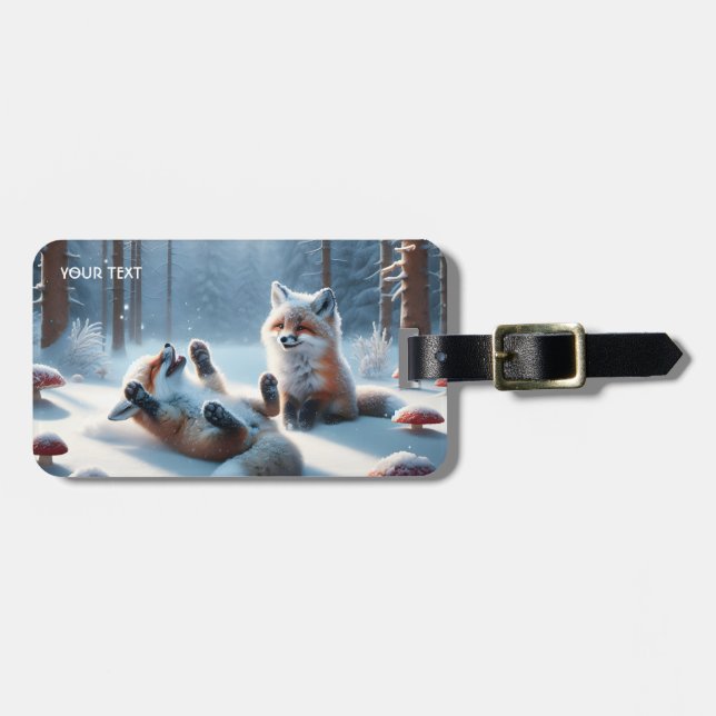 Fantasy Cute Two Baby Foxes Luggage Tag (Front Horizontal)
