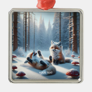 Fantasy Cute Two Baby Foxes Metal Tree Decoration