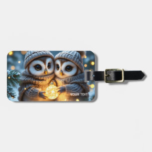 Fantasy Cute Two Baby Owls Luggage Tag