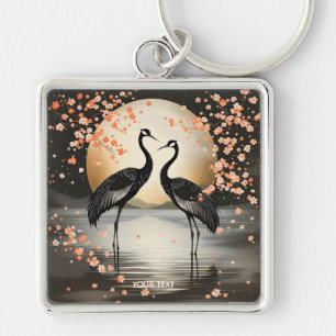 Fantasy Cute Two Black Cranes Key Ring