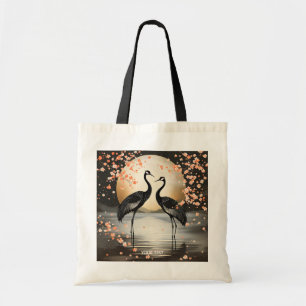 Fantasy Cute Two Black Cranes Tote Bag