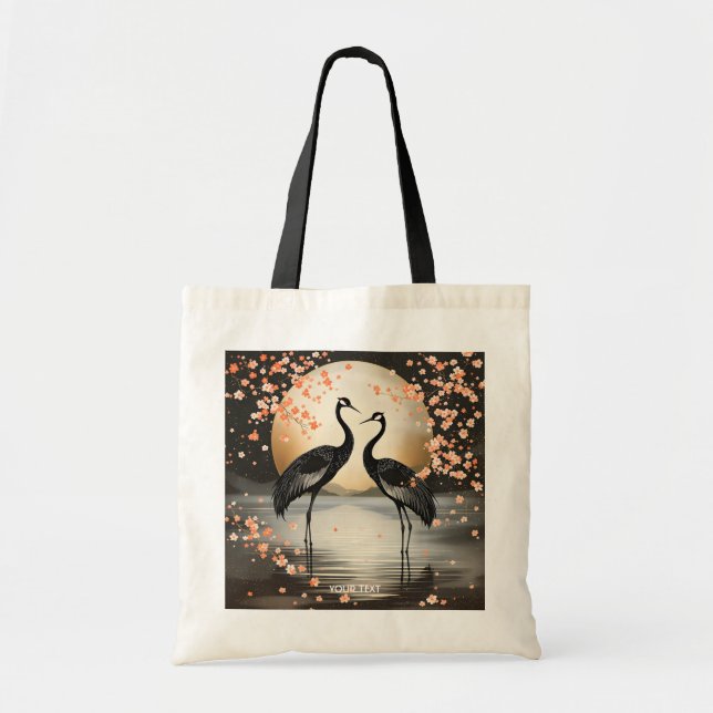 Fantasy Cute Two Black Cranes Tote Bag (Front)