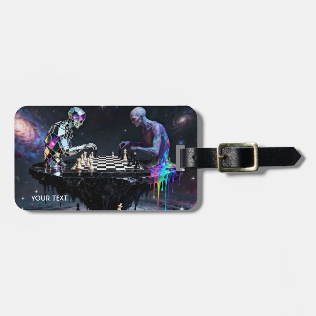 Fantasy Cute Two Chess Players Luggage Tag (Front Horizontal)