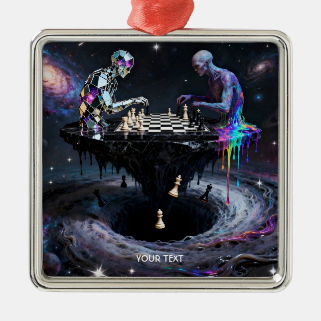 Fantasy Cute Two Chess Players Metal Tree Decoration (Front)