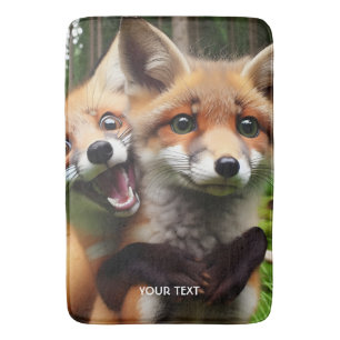 Fantasy Cute Two Foxes Forest  Bath Mat