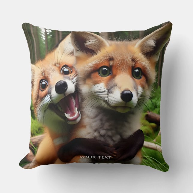 Fantasy Cute Two Foxes Forest  Cushion (Front)