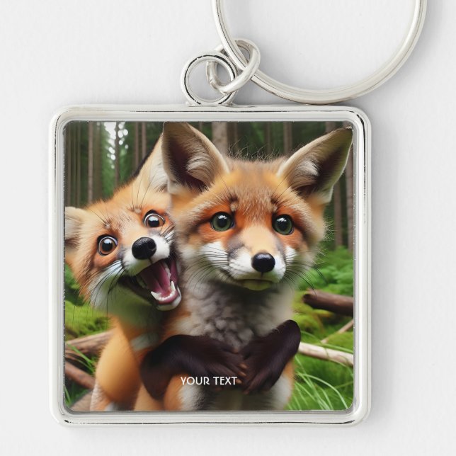 Fantasy Cute Two Foxes Forest  Key Ring (Front)