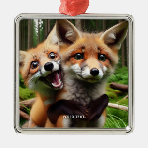 Fantasy Cute Two Foxes Forest  Metal Tree Decoration