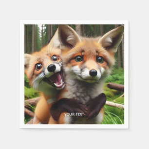Fantasy Cute Two Foxes Forest Napkin