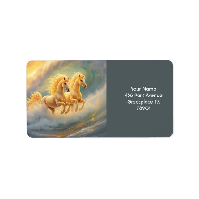 Fantasy Cute Two Horses Wave Label (Front)