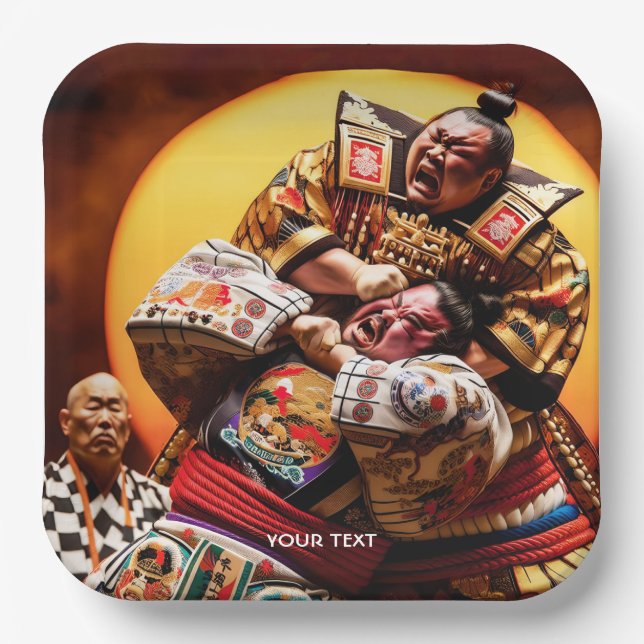 Fantasy Cute Two Sumo Fighters Paper Plate (Front)