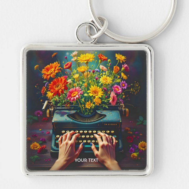 Fantasy Cute  Typewriter Flowers Hands Key Ring (Front)