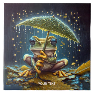 Fantasy Cute Umbrella Frog Rain Tile
