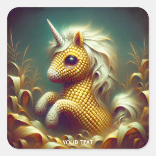 Fantasy Cute Unicorn Made Of Corn Square Sticker