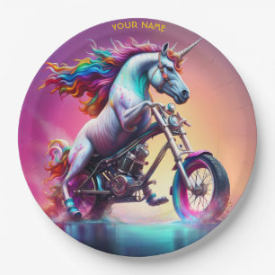 Fantasy Cute Unicorn Riding Bike Paper Plate