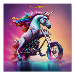 Fantasy Cute Unicorn Riding Bike Poster