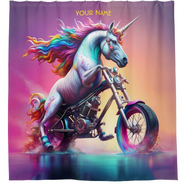 Fantasy Cute Unicorn Riding Bike Shower Curtain (Front)