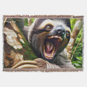 Fantasy Cute Very Angry Sloth Throw Blanket