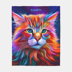 Fantasy Cute Vibrant Vivid Cat Fleece Blanket
