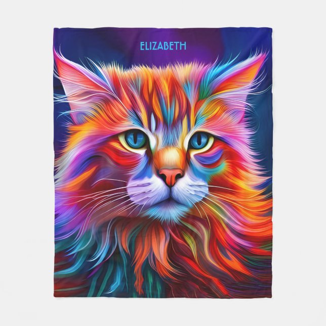 Fantasy Cute Vibrant Vivid Cat Fleece Blanket (Front)