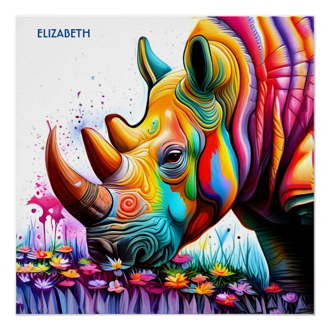 Fantasy Cute Vibrant Vivid Rhino Poster (Front)