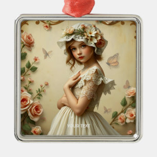 Fantasy Cute Victorian Girl Flowers Metal Tree Decoration