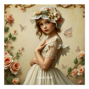 Fantasy Cute Victorian Girl Flowers Poster