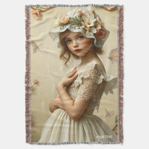 Fantasy Cute Victorian Girl Flowers Throw Blanket