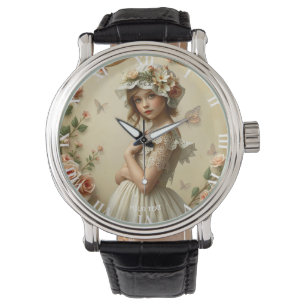 Fantasy Cute Victorian Girl Flowers Watch
