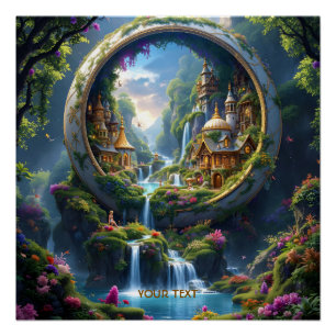Fantasy Cute Village Tiny City . Perfect As A Bir Poster