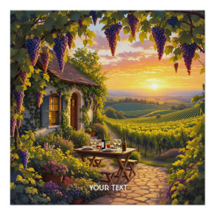 Fantasy Cute Vineyard Cottage Fields Poster