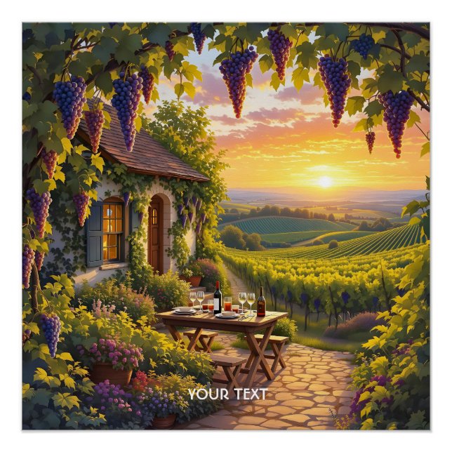 Fantasy Cute Vineyard Cottage Fields Poster (Front)